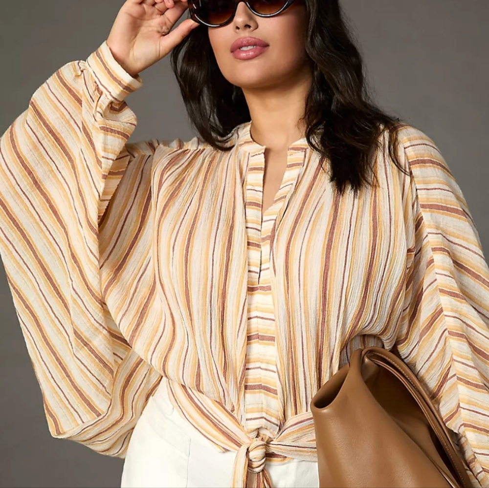 Anthropologie Tie Front Blouse
